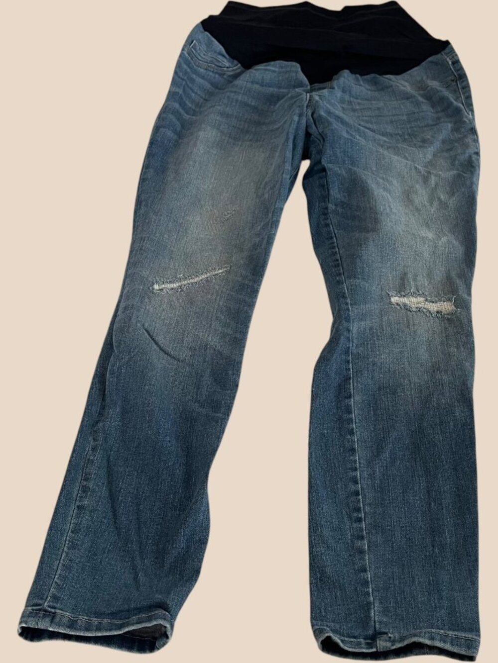 Liz Lange Maternity Jeggings M Distressed Knee Stretch  Skinny Jeans Full Panel